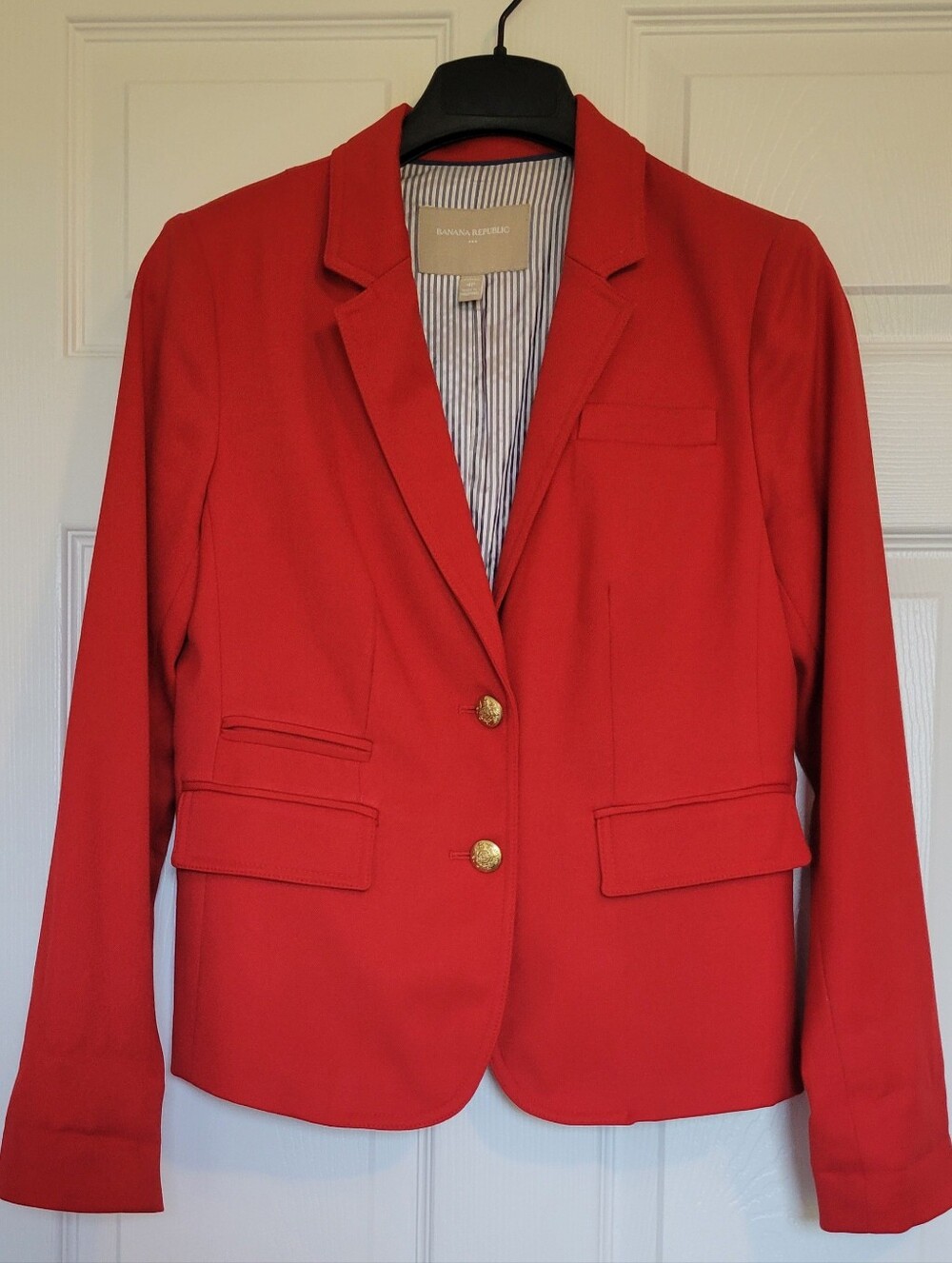 Banana Republic Red Women's Single-Breasted Blazer with Gold Buttons